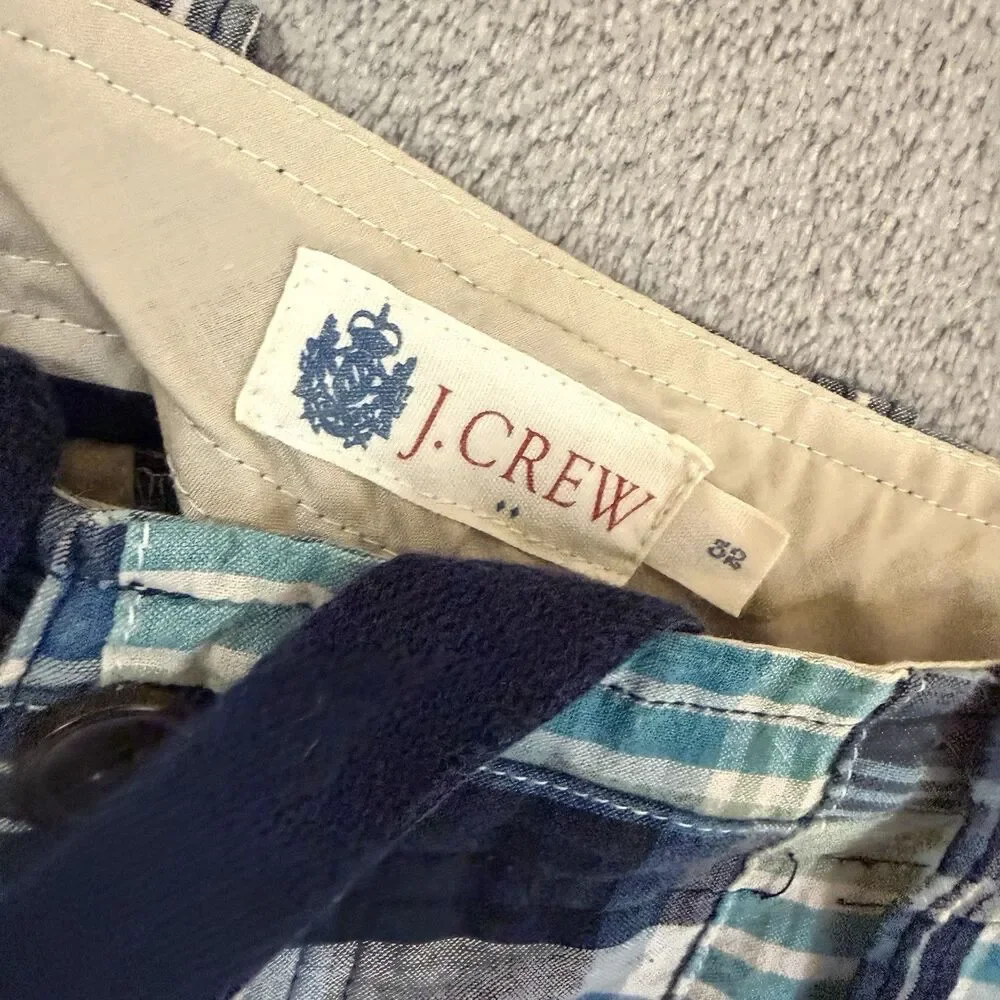 J.Crew Mens 32 Blue Patchwork Madras Plaid Cargo Shorts Beachy 100% Cotton